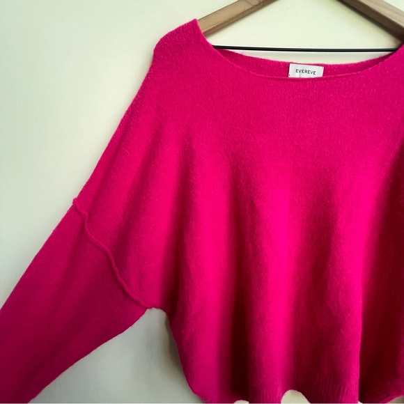 Evereve Rochelle Off Shoulder Pullover Sweater Fushia Pink Medium Relaxed Soft - Picture 8 of 16